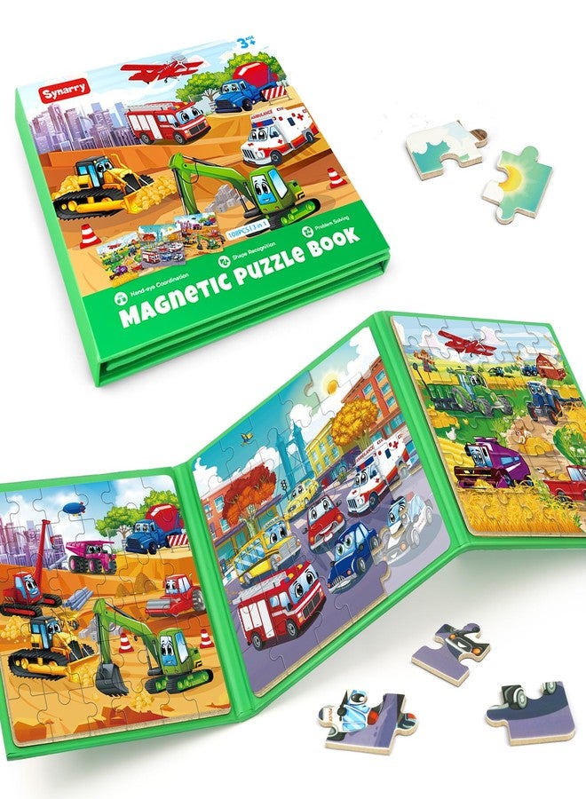 SYNARRY Vehicle Theme Magnetic Puzzles for Toddlers 3-5, 36 Pieces Travel Puzzles for Kids Ages 4-8, Easter Basket Stuffers Valentines Day Gifts for Kids, Car Airplane Road Trip Activities Toys - Image 1